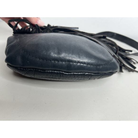 Leather Biker Bag Motorcycle Pouch Black Fringe Casper’s Leather USA Small - Picture 6 of 13